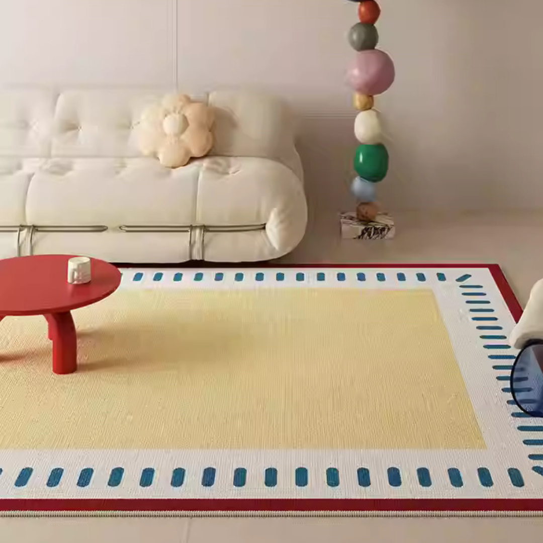 Bubble Border Rug - Yellow & Blue Playful Rug | Cushy Nest