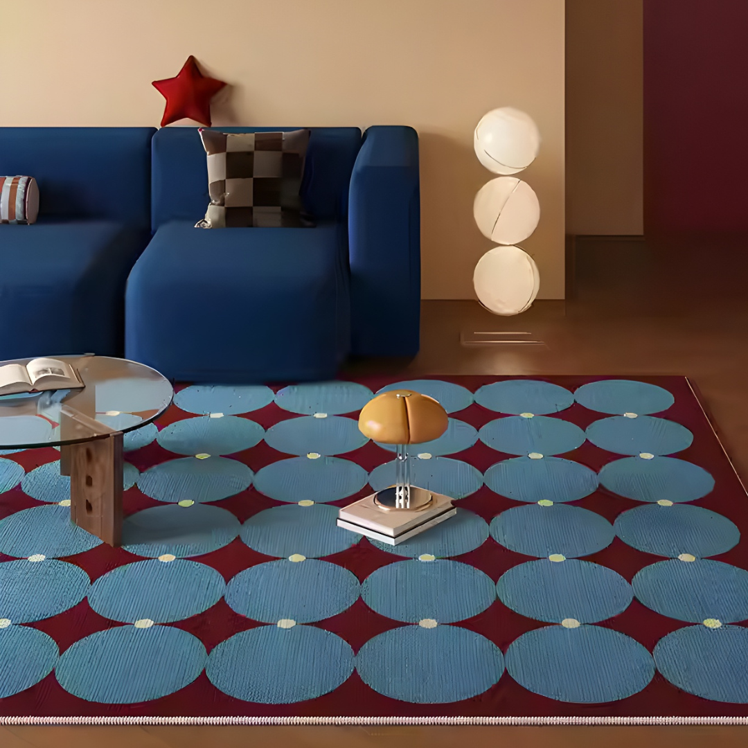 Retro Circle Blue & Red Rug