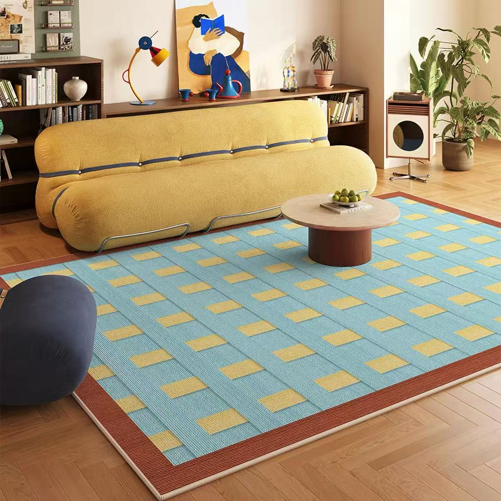 Retro Grid Blue & Yellow Rug