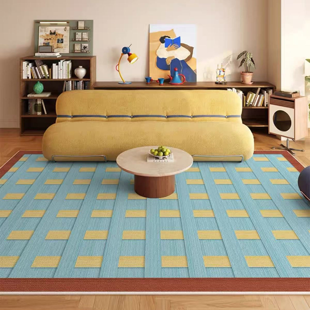 Retro Grid Blue & Yellow Rug