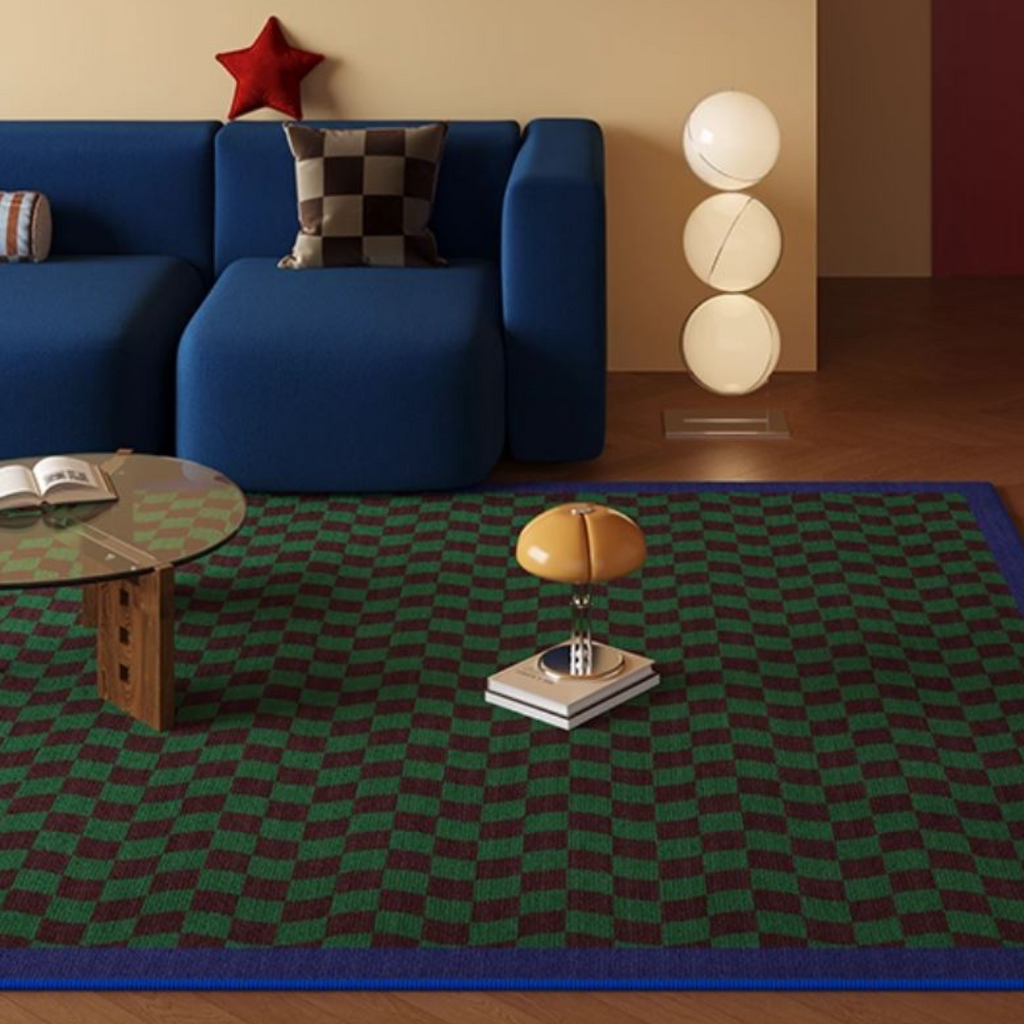 Wavy Checkered Rug – Green & Blue