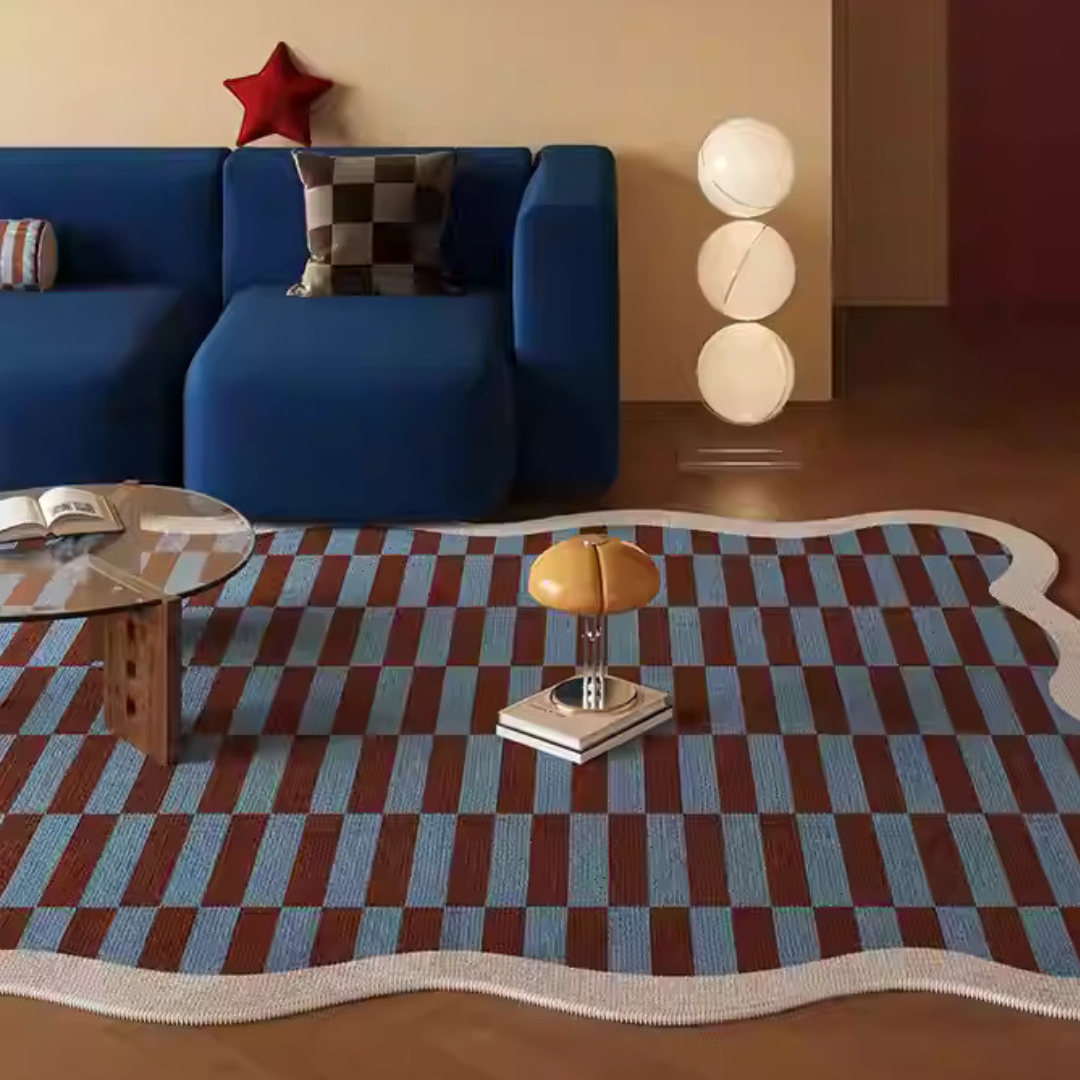 Wavy Checkered Rug – Green & Blue – Cushy Nest
