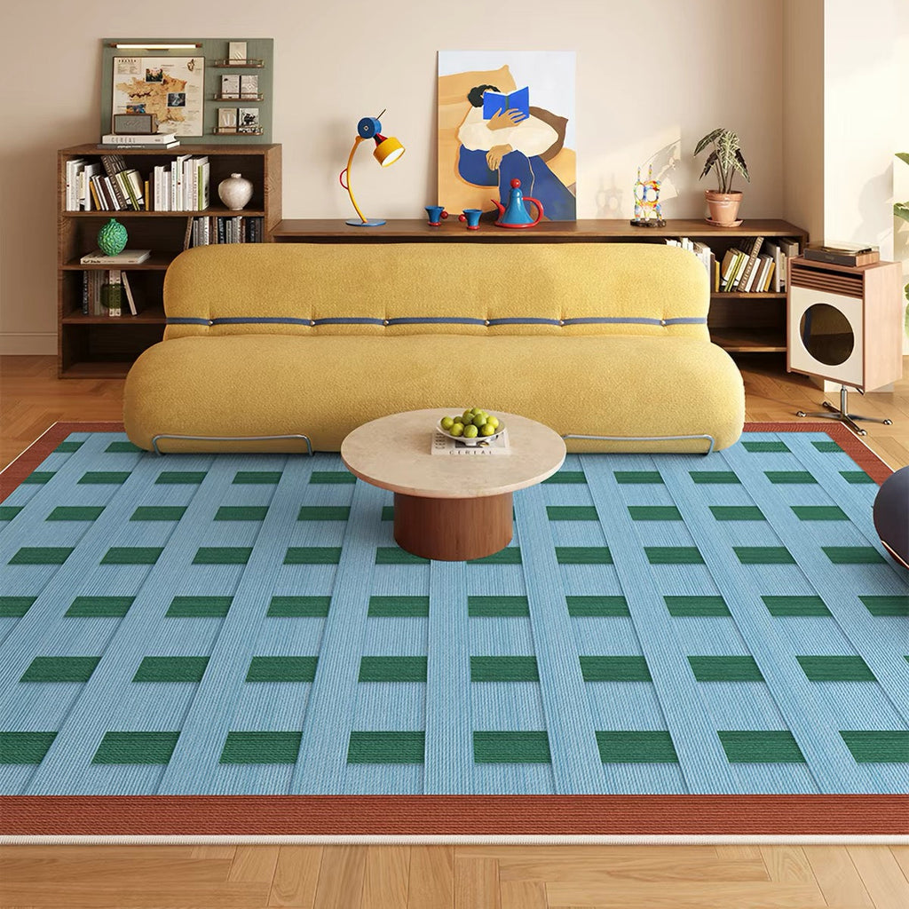 Retro Grid Blue & Green Rug