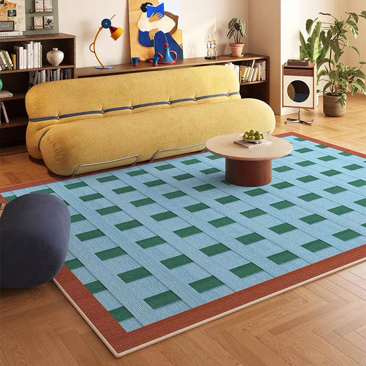 Retro Grid Blue & Green Rug