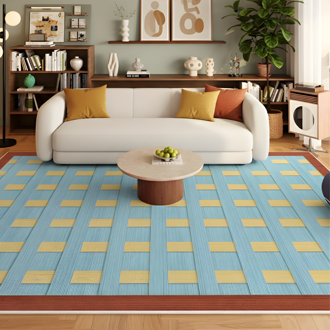 Retro Grid Blue & Yellow Rug