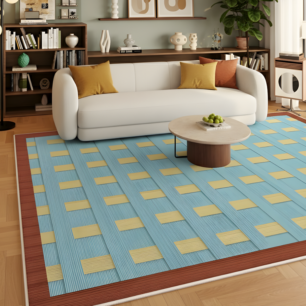 Retro Grid Blue & Yellow Rug