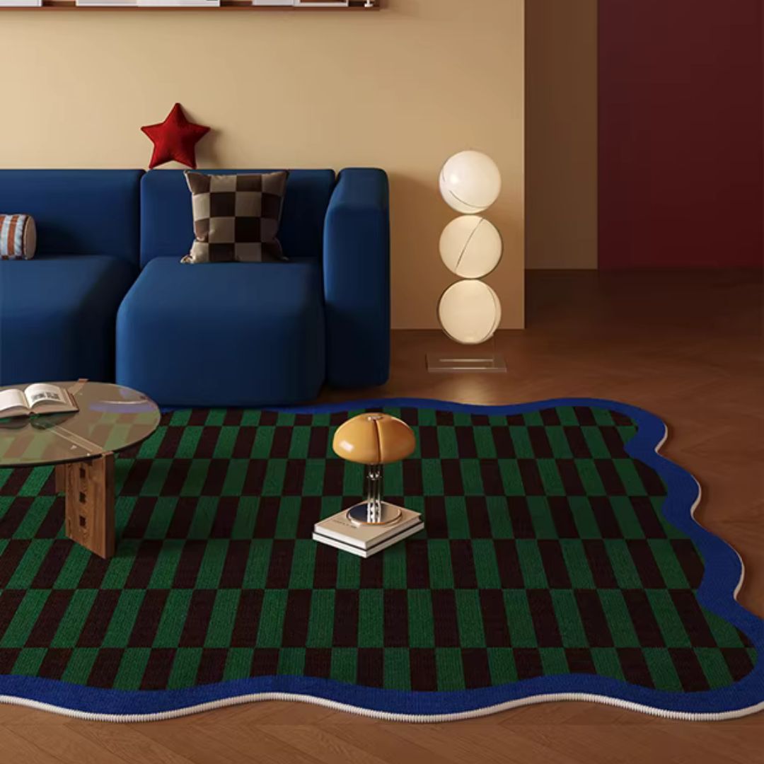 Wobble Edge Checkered Forest Green Rug