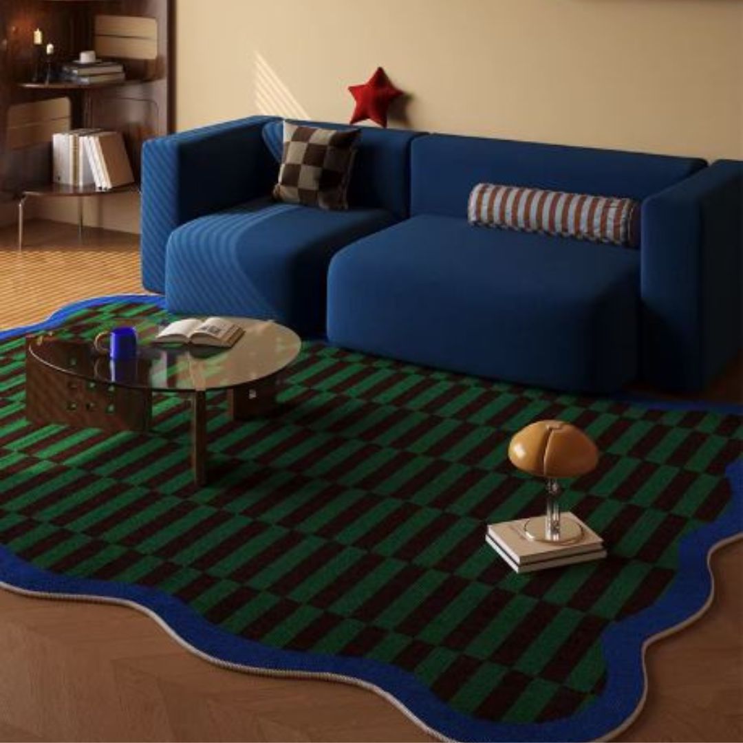 Wobble Edge Checkered Forest Green Rug